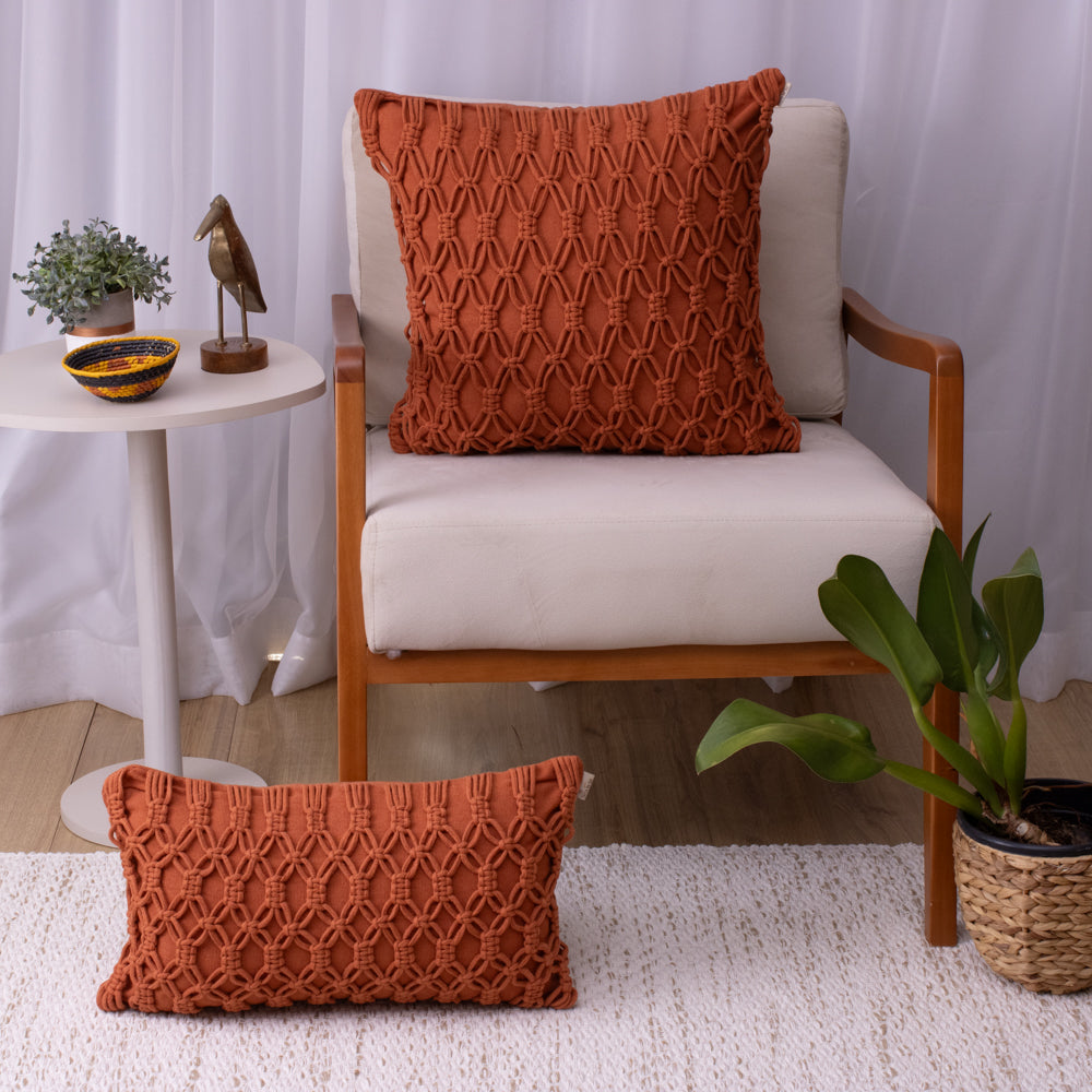 Capa de Almofada Macramê Terracota– 50x50 cm