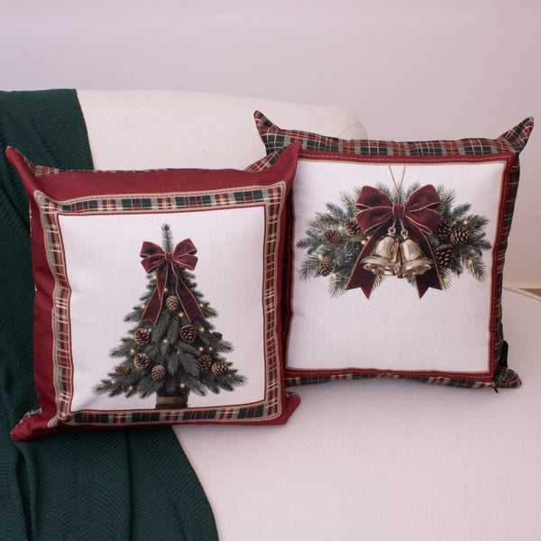 Kit com 2 Capas de Almofada Natalinas – Laços de Natal