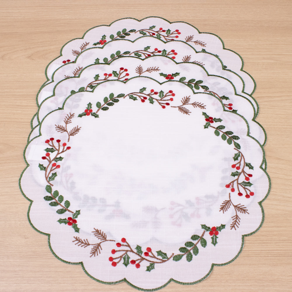 Jogo Americano Jardim de Natal Bordado – Kit 4 Peças