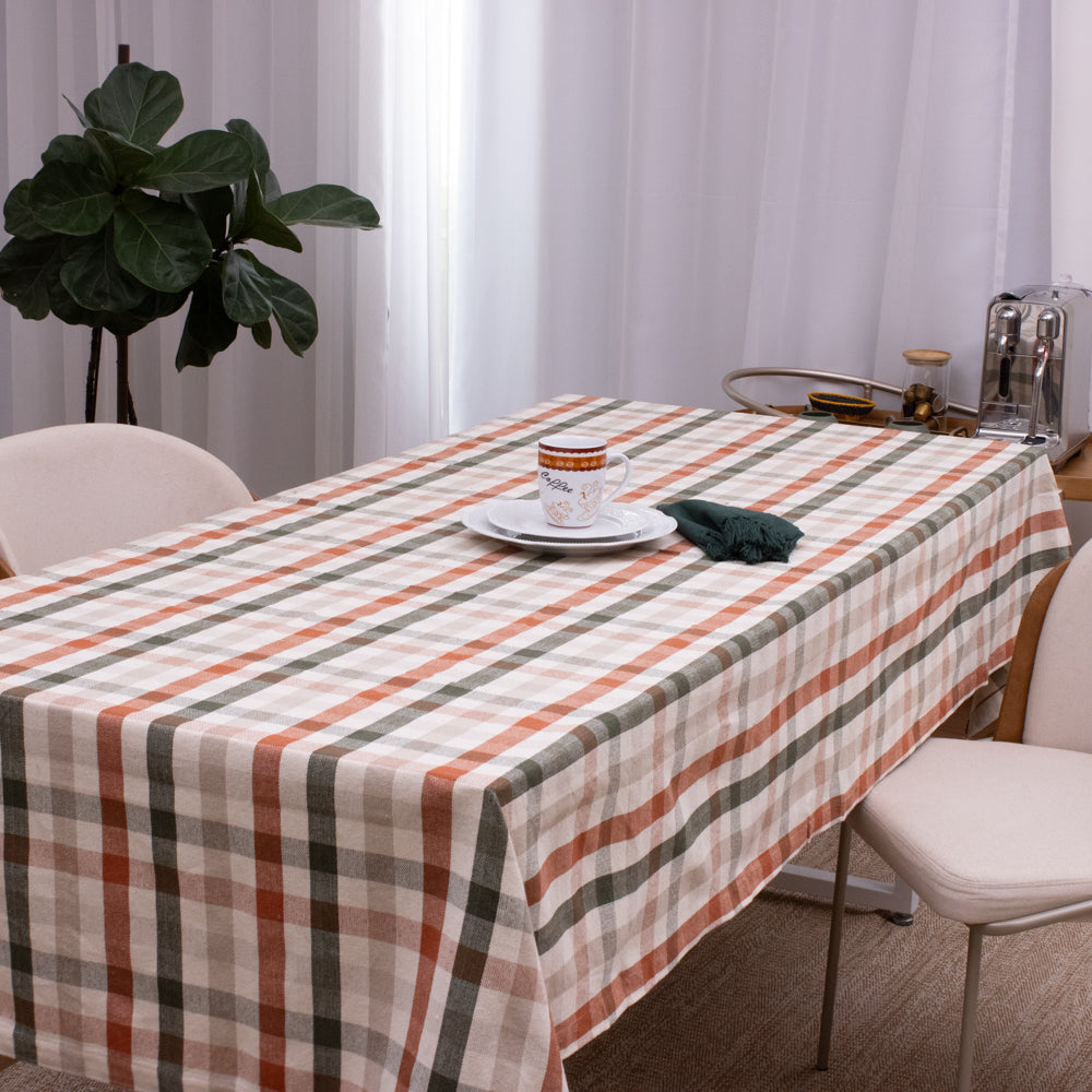 Toalha de Mesa Xadrez 1.40x2.50 m - Verde e Terracota