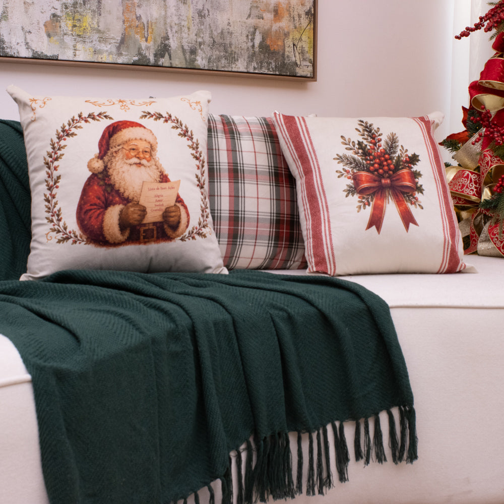 Kit com 3 Capas de Almofada Natalinas – Noel Vintage