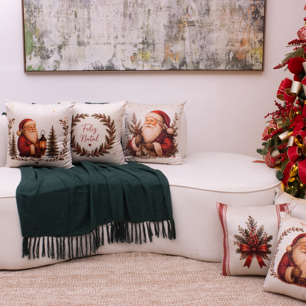Kit com 3 Capas de Almofada Natalinas – Clássico Noel