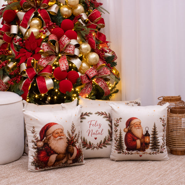 Kit com 3 Capas de Almofada Natalinas – Clássico Noel
