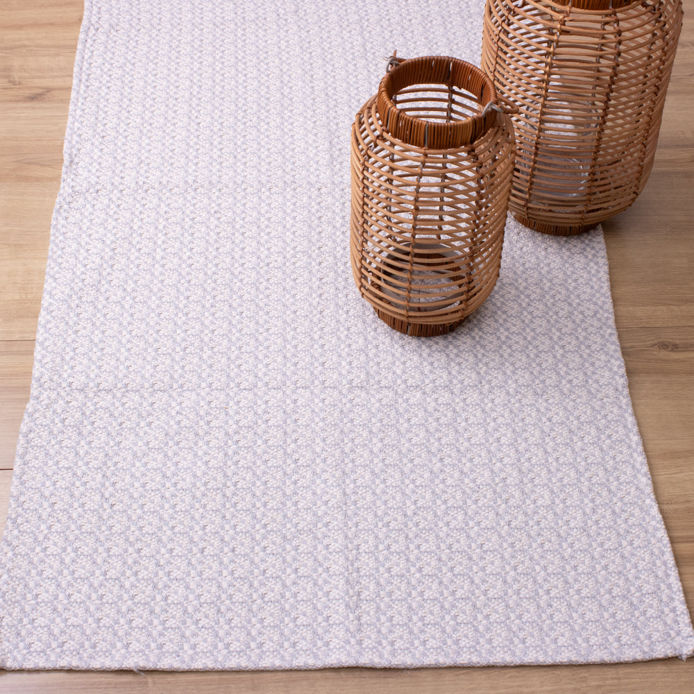 Tapete Beira Cama Indiano 70x140cm - Cru e Cinza Claro