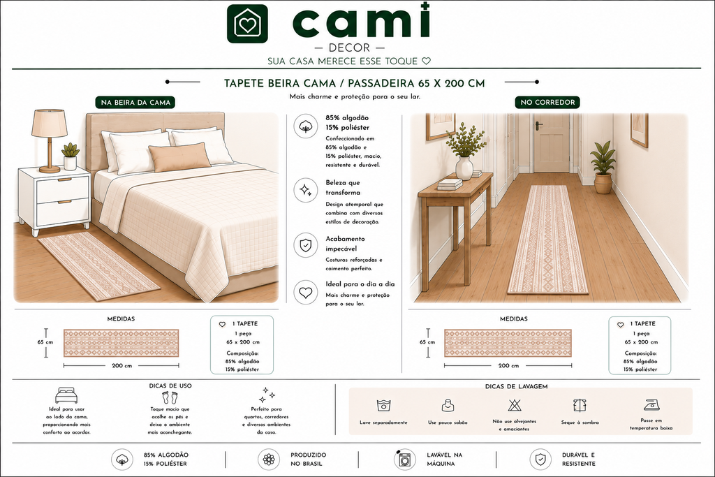 Tapete Beira Cama Serena 65x200cm - Bege