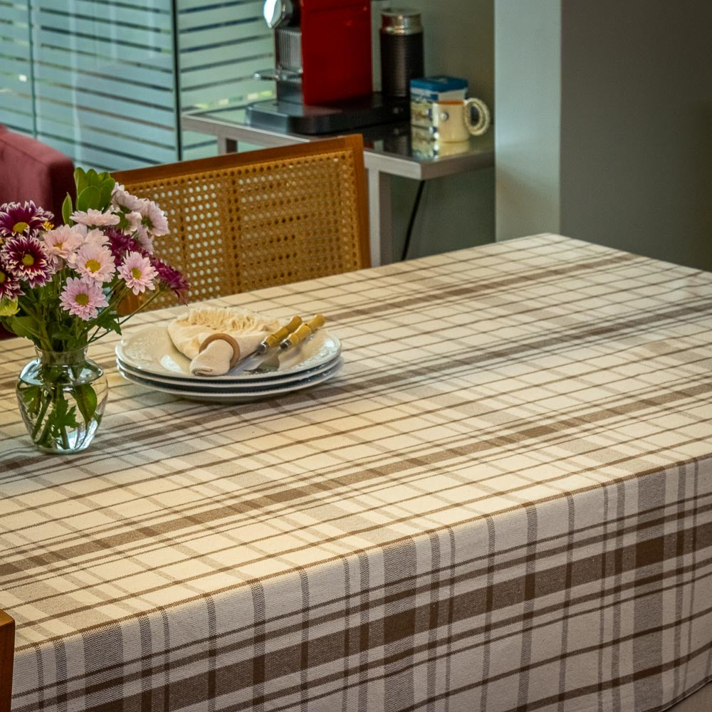 Toalha de Mesa Xadrez 1.40x1.40 m - Bege
