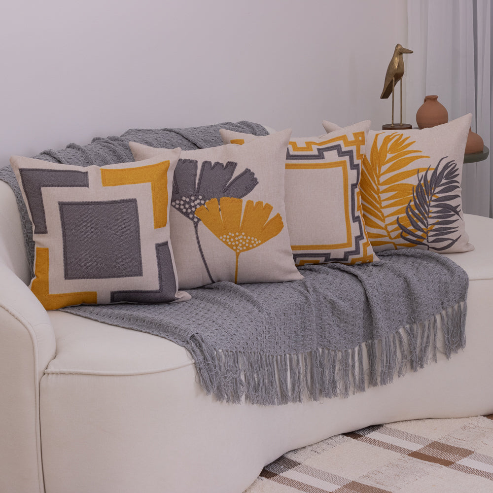 Kit com 4 Capas de Almofadas 43x43 - Linho Geométrico e Floral