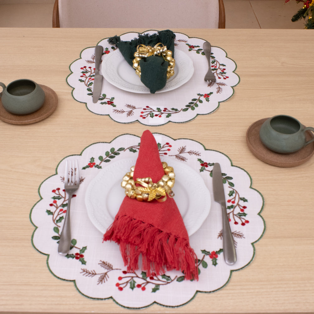Jogo Americano Jardim de Natal Bordado – Kit 4 Peças