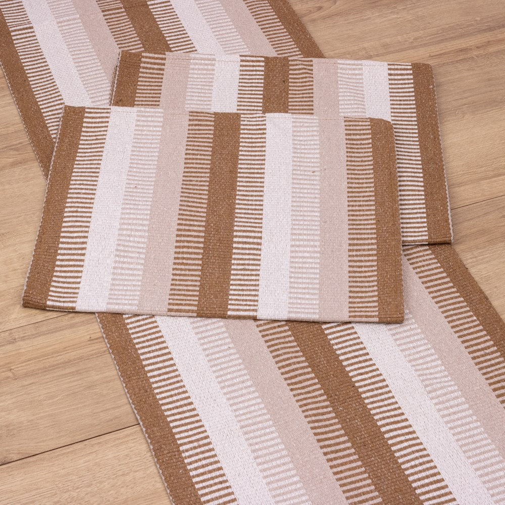 Jogo de Passadeira Zurick Listrado com 3 peças - Bege Acinzentado