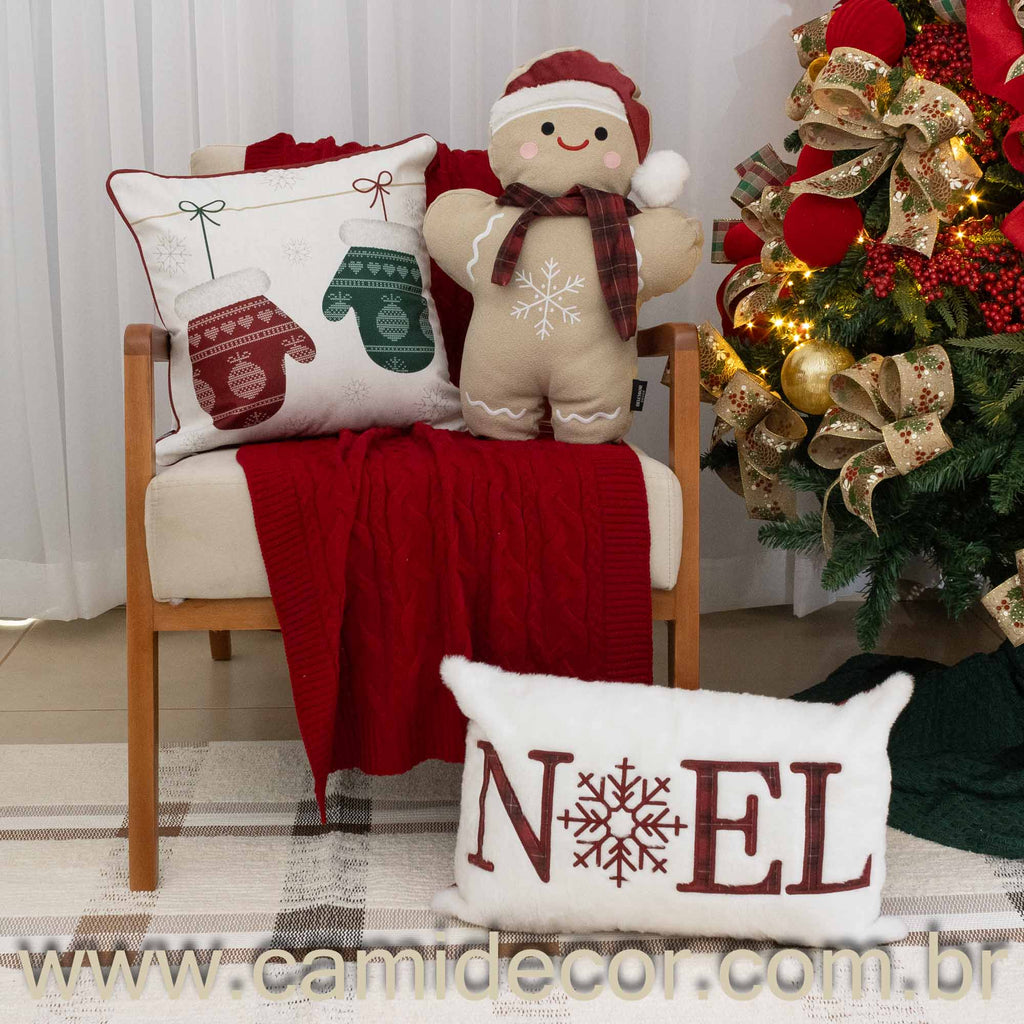 Almofada Natalina GingerBell com Bordado e Aplicação