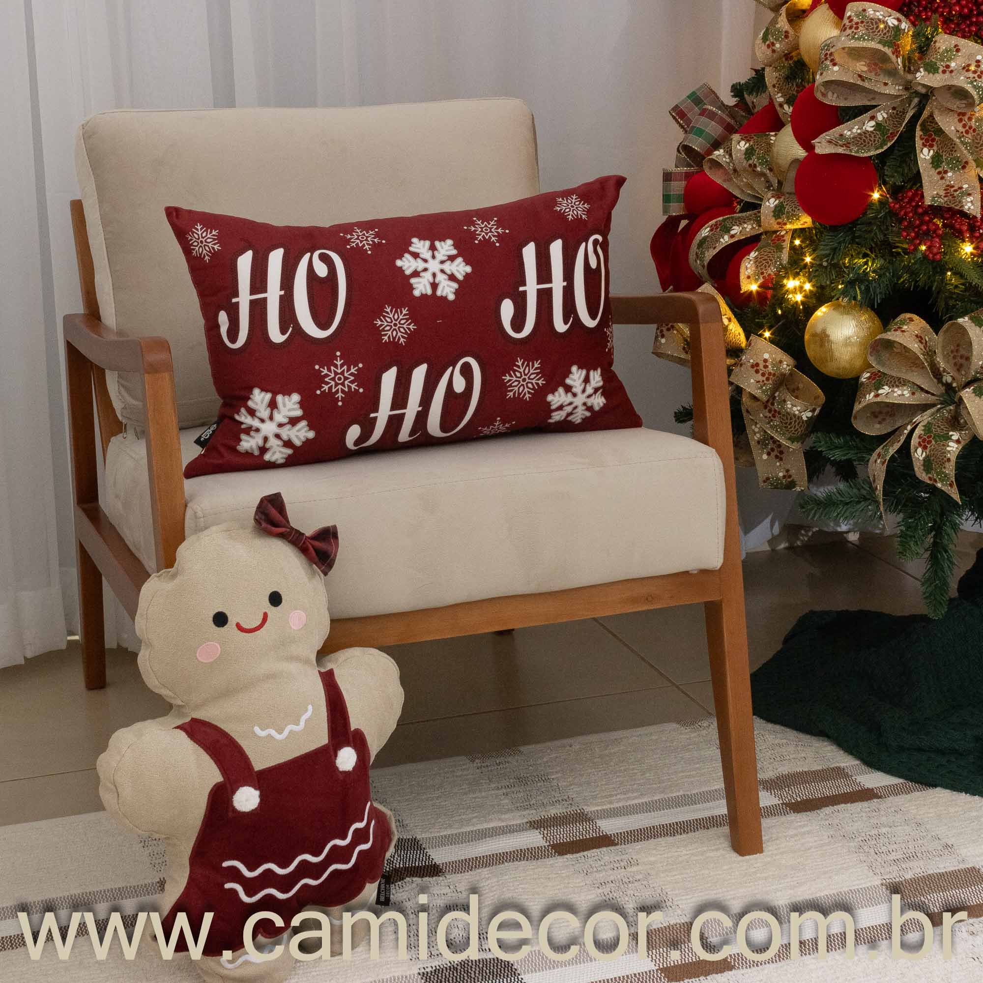 Almofada Natalina GingerBella com Bordado e Aplicação