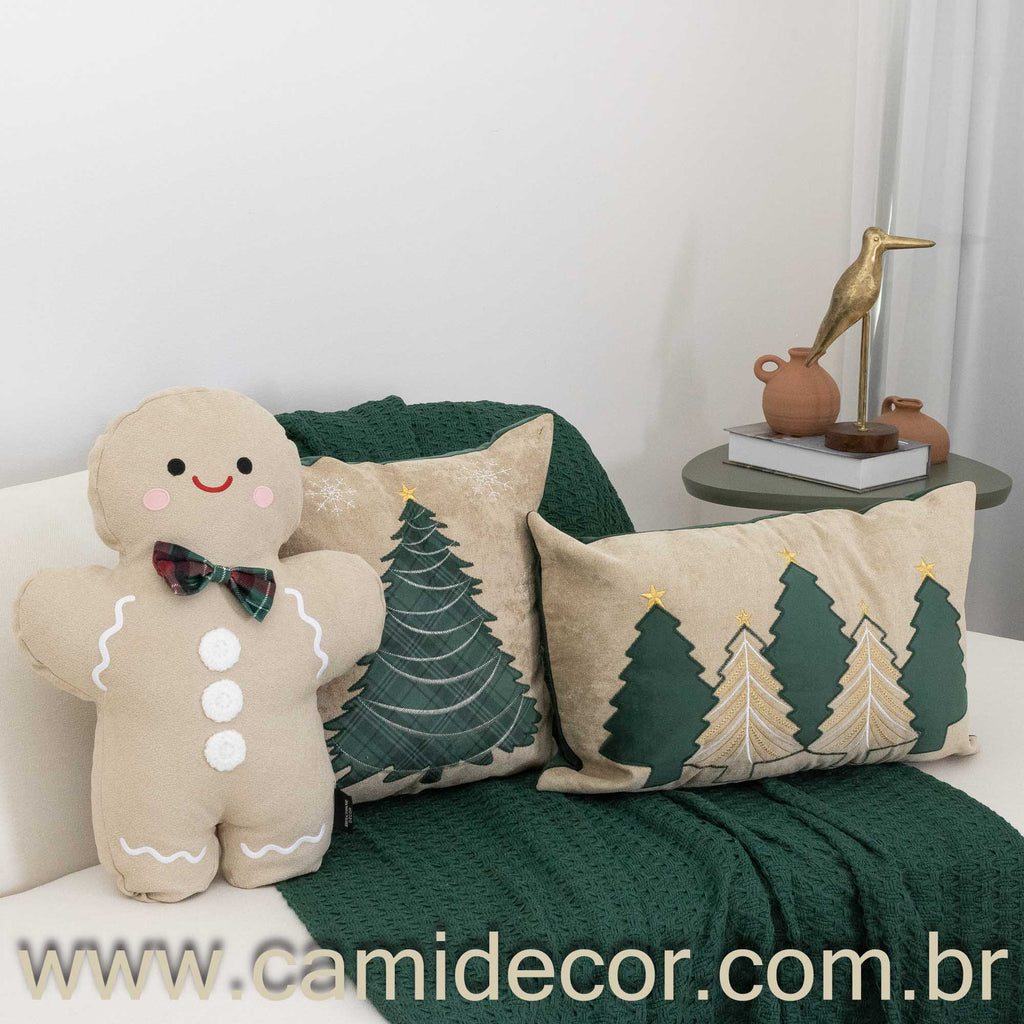 Almofada Natalina GingerBen com Bordado e Aplicação