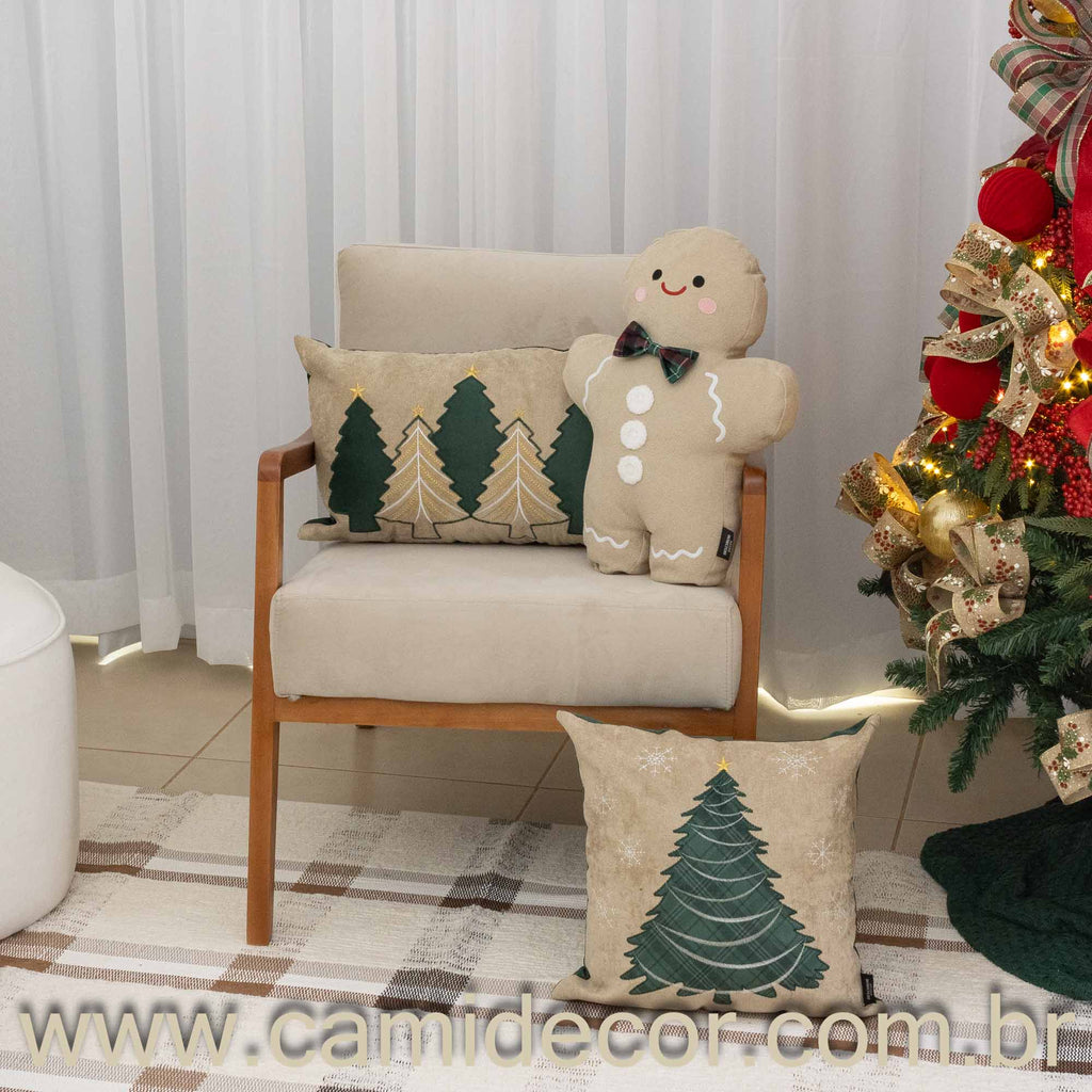 Almofada Natalina GingerBen com Bordado e Aplicação