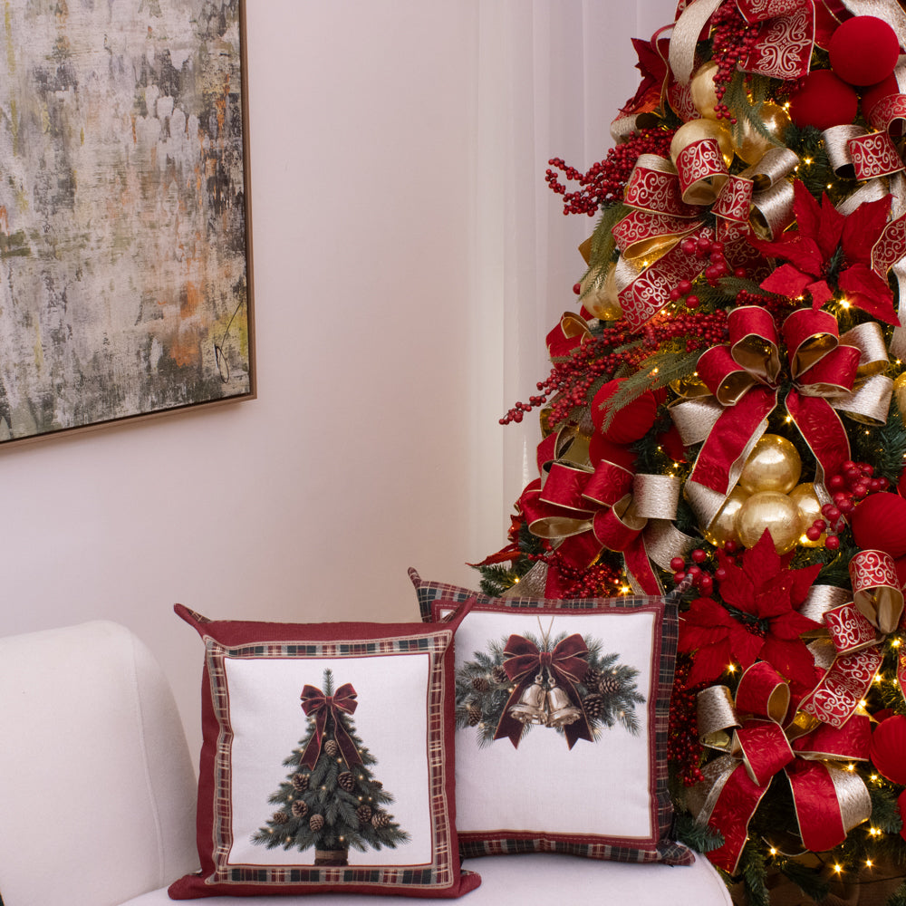 Kit com 2 Capas de Almofada Natalinas – Laços de Natal