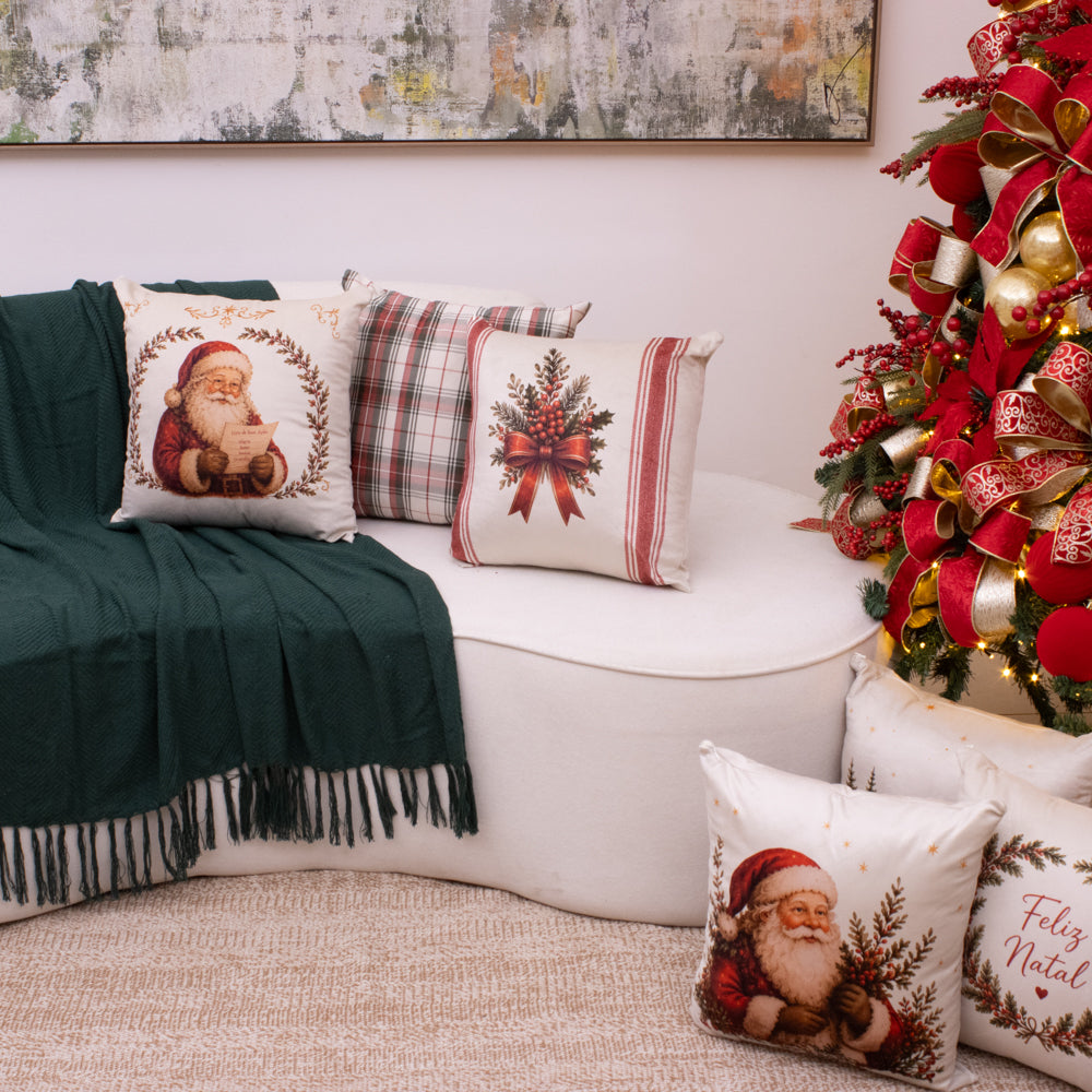 Kit com 3 Capas de Almofada Natalinas – Noel Vintage