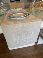 Caminho de Mesa Encanto Natalino Bege e Branco - Bordado 35x173 cm