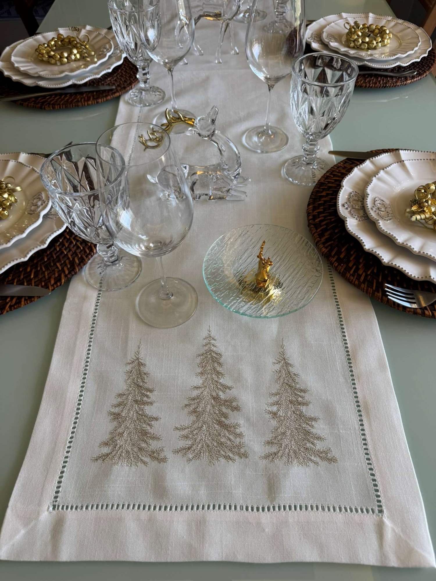 Caminho de Mesa Encanto Natalino Branco - Bordado 40x180 cm