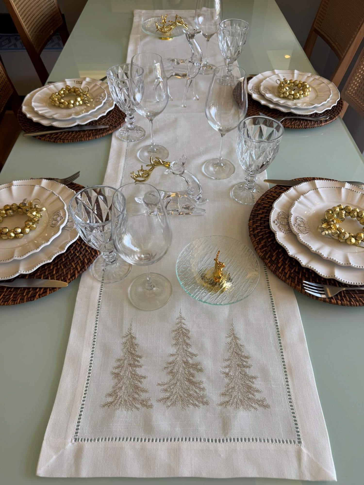 Caminho de Mesa Encanto Natalino Branco - Bordado 40x180 cm