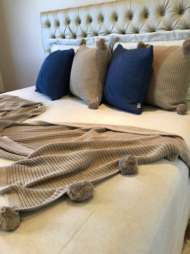 Capa Almofada Tricot  Vicenza Pompom 45 x 45 - Bege