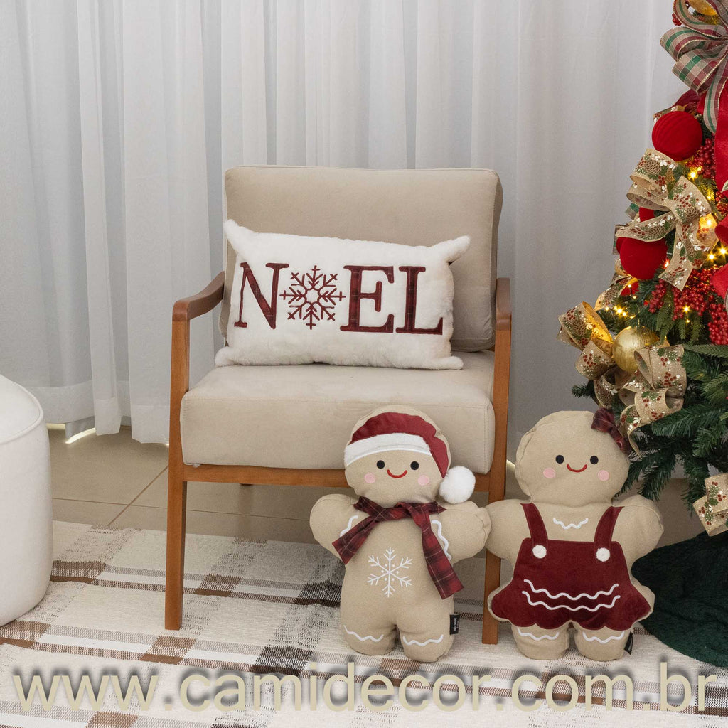 Capa de Almofada Natalina com Bordado e Aplicação - Luxo Noel