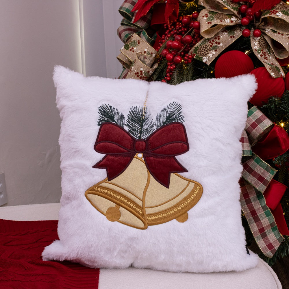 Capa de Almofada Natalina com Bordado - Sino de Natal