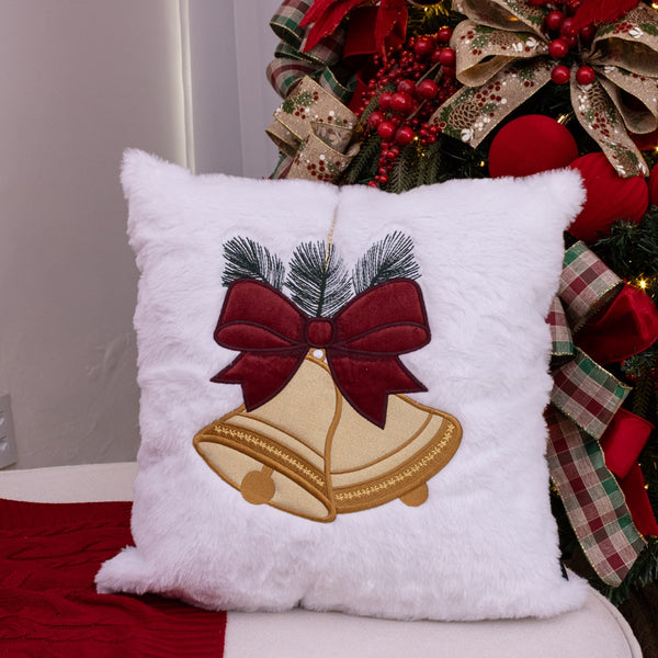 Capa de Almofada Natalina com Bordado - Sino de Natal