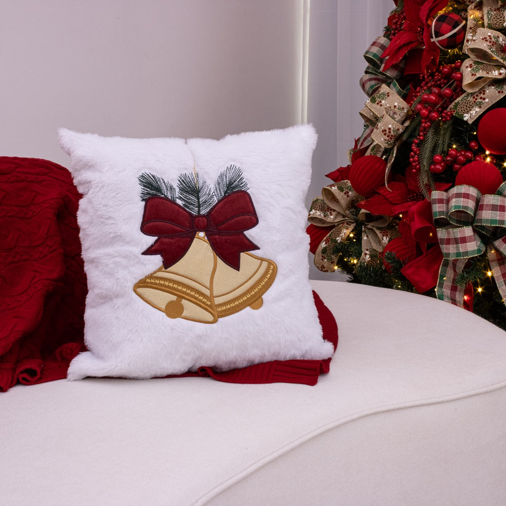 Capa de Almofada Natalina com Bordado - Sino de Natal