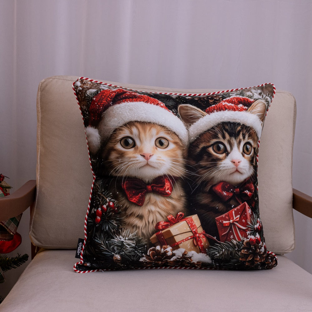 Capa de Almofada Natalina - Natal Gatinhos