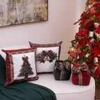 Almofada Presente de Natal Bordô com Laço Xadrez