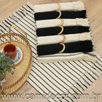 Jogo Americano LISTRADO para 6 lugares - Cru e Preto