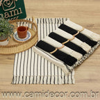 Jogo Americano LISTRADO para 6 lugares - Cru e Preto