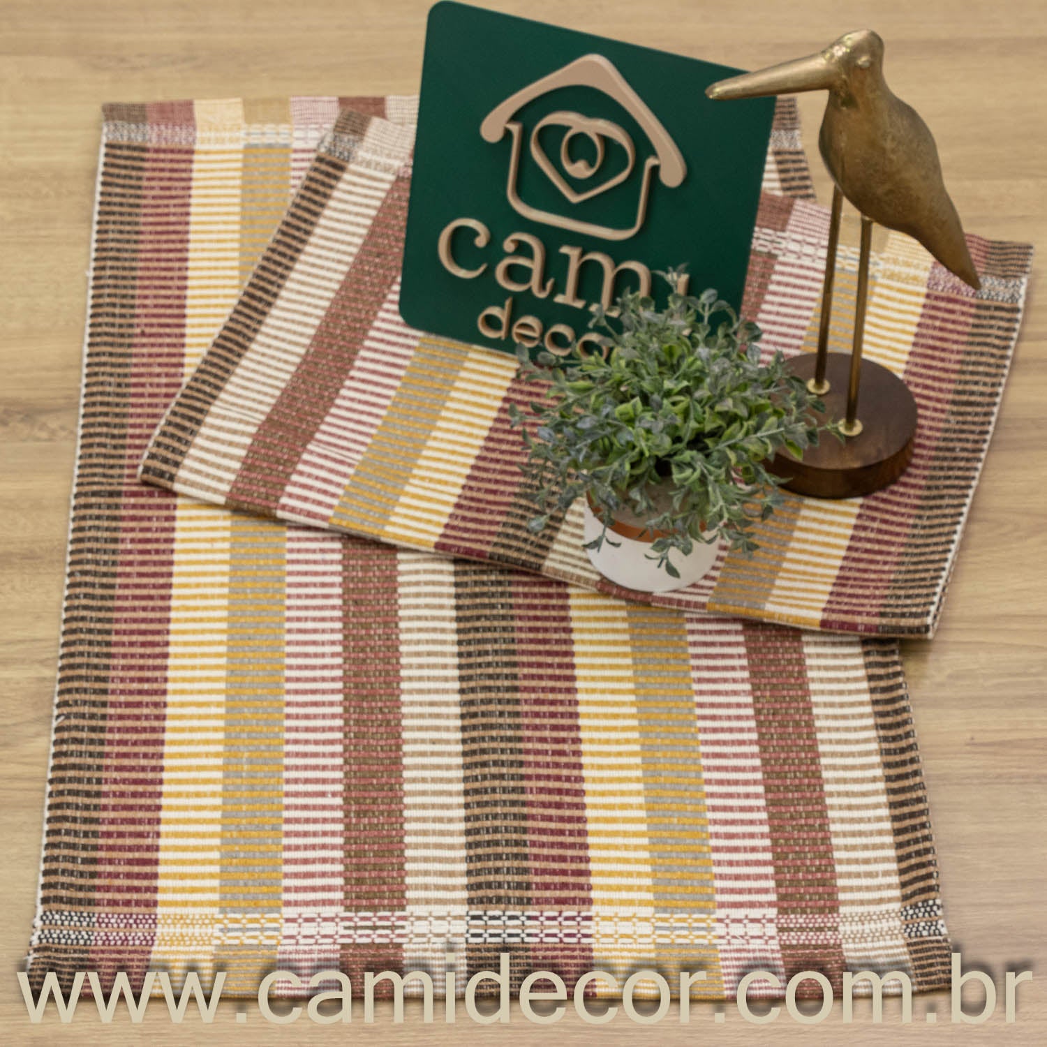 Jogo de Tapetes Zurick Listrado com 2 peças - Tons Terrosos