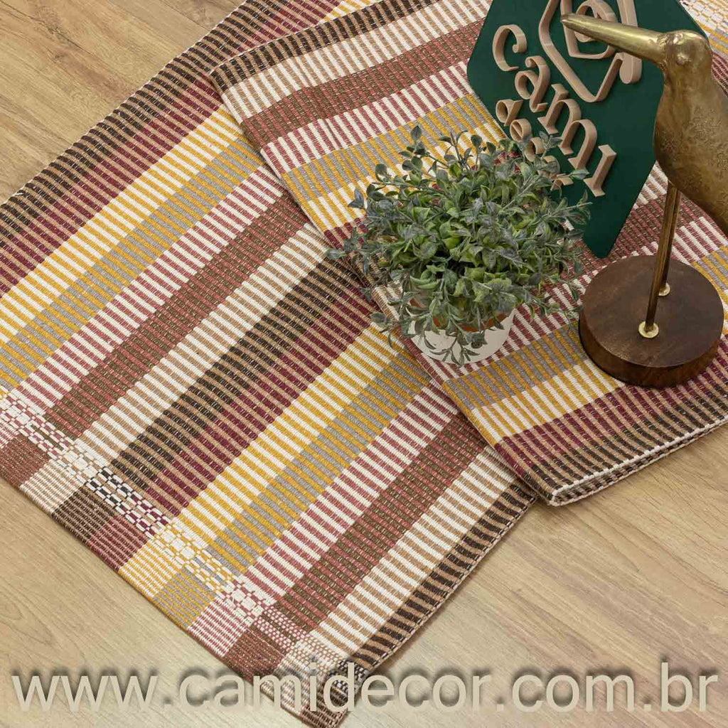 Jogo de Tapetes Zurick Listrado com 2 peças - Tons Terrosos