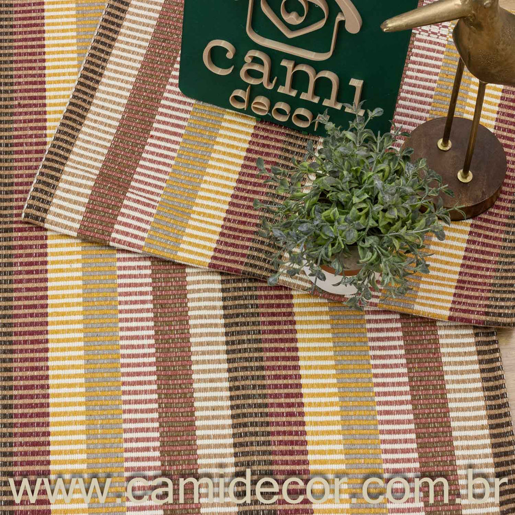 Jogo de Tapetes Zurick Listrado com 2 peças - Tons Terrosos