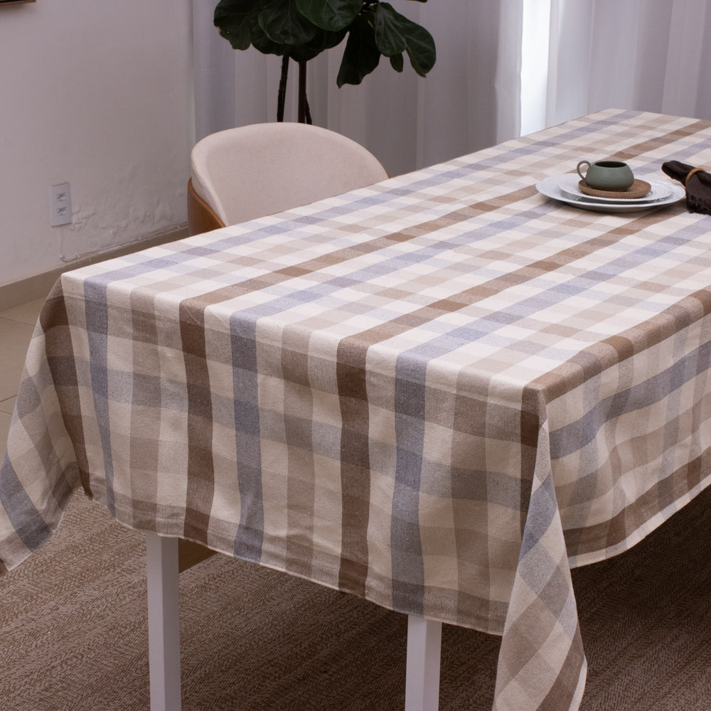 Toalha de Mesa Xadrez 1.40x2.50 m - Cinza e Bege