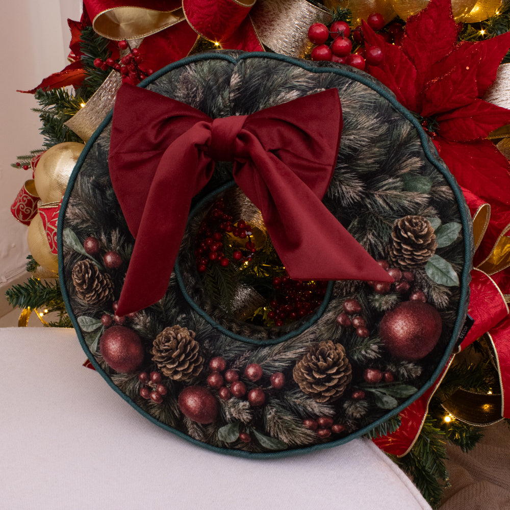 Almofada Guirlanda de Natal com Maxi Laço – 40 cm