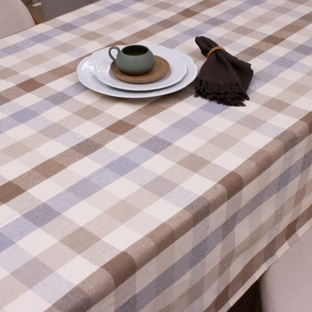 Toalha de Mesa Xadrez 1.40x2.50 m - Cinza e Bege