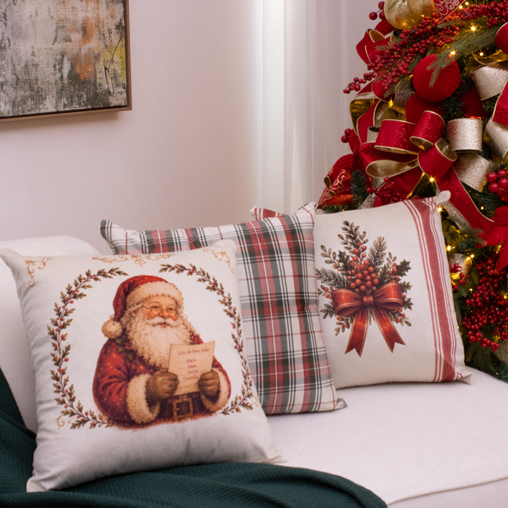 Kit com 3 Capas de Almofada Natalinas – Noel Vintage