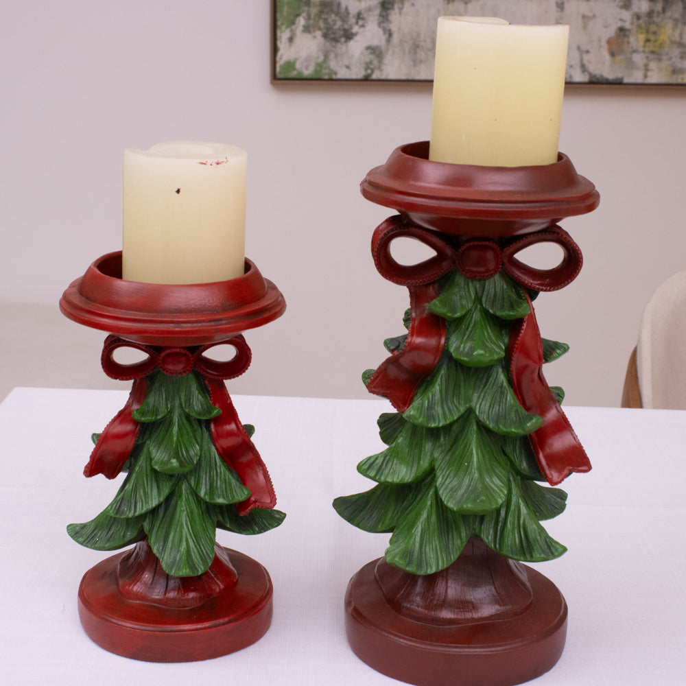 Conjunto de Castiçais Laços de Natal – 2 Peças