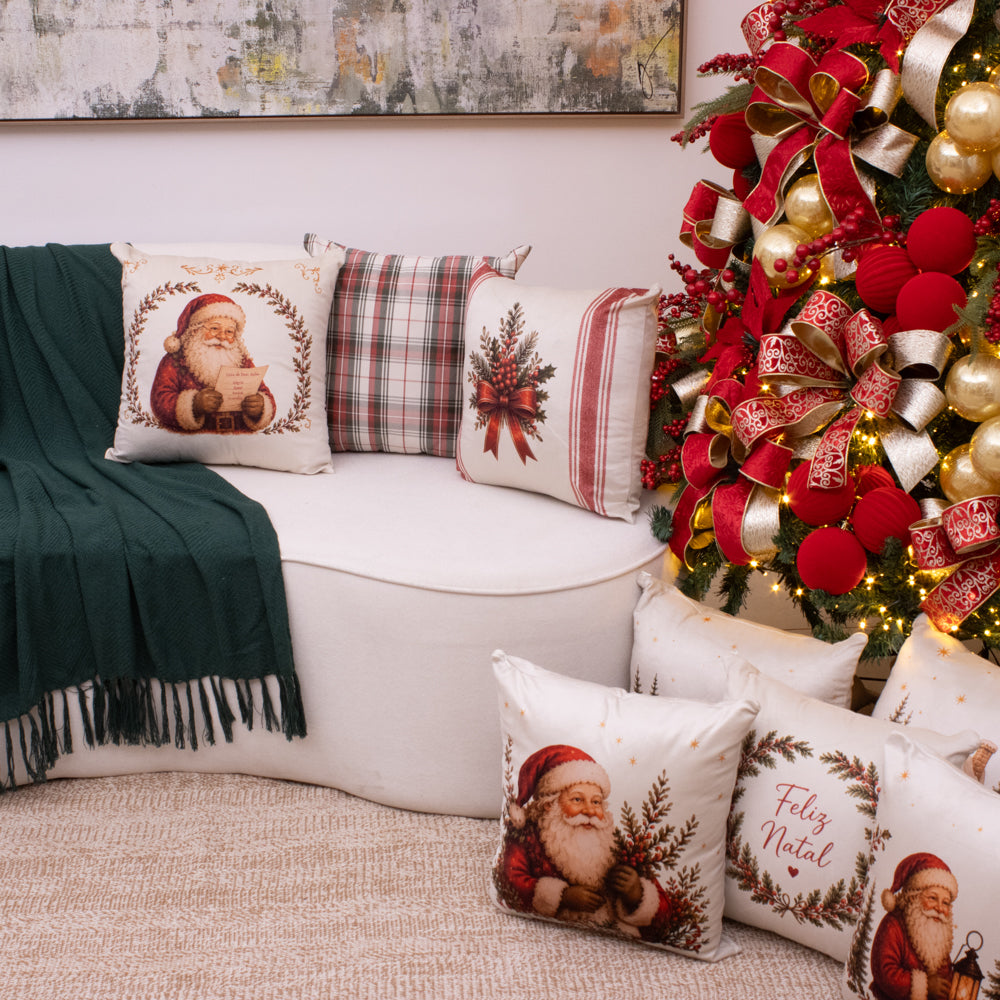 Kit com 3 Capas de Almofada Natalinas – Noel Vintage