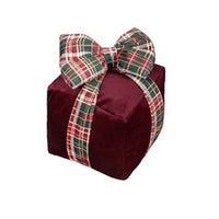Almofada Presente de Natal Bordô com Laço Xadrez