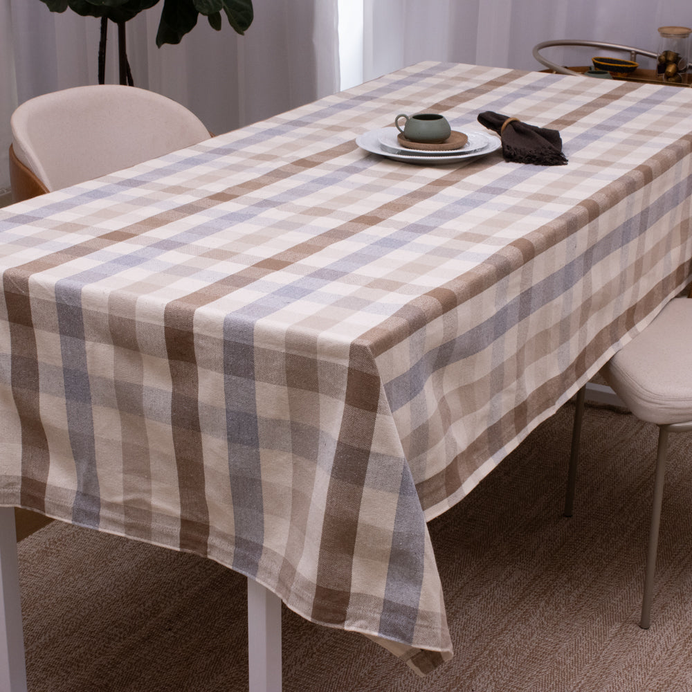 Toalha de Mesa Xadrez 1.40x2.50 m - Cinza e Bege