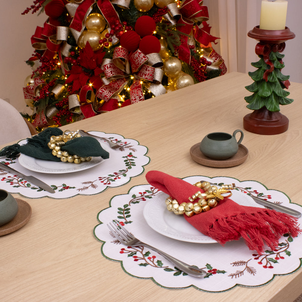 Jogo Americano Jardim de Natal Bordado – Kit 4 Peças