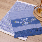 Jogo de Lavabo Bordado à Mão com 2 Peças - Azul