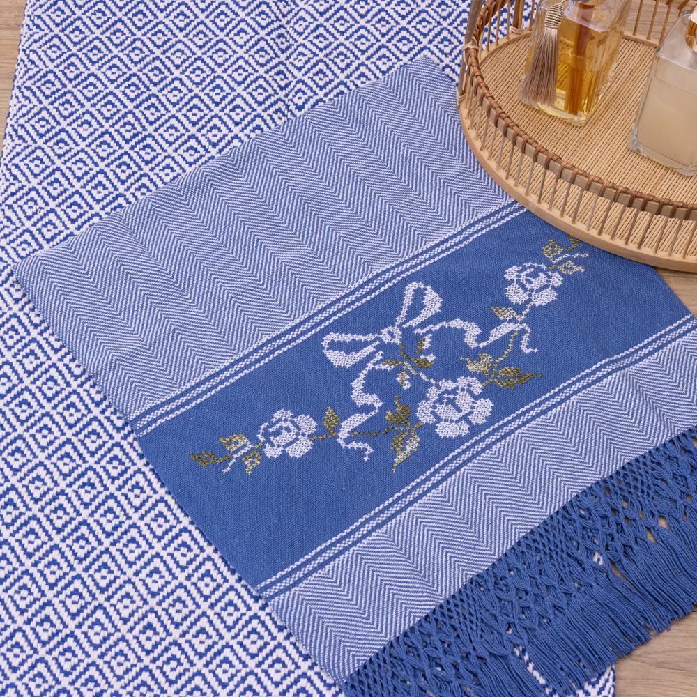 Jogo de Lavabo Bordado à Mão com 2 Peças - Azul