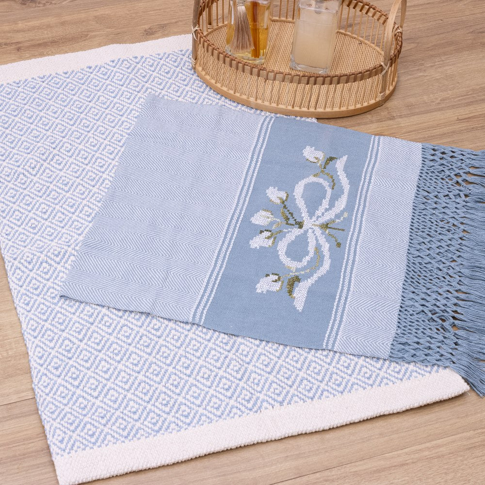 Jogo de Lavabo Bordado à Mão com 2 Peças - Azul Claro