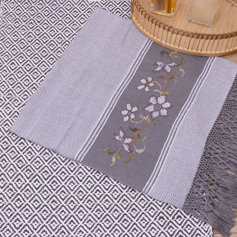 Jogo de Lavabo Bordado à Mão com 2 Peças - Cinza Escuro