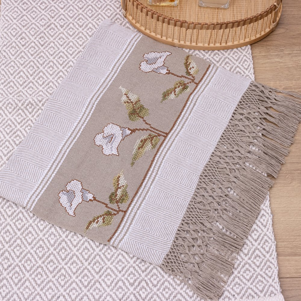 Jogo de Lavabo Bordado à Mão com 2 Peças - Cinza (Copo de Leite)