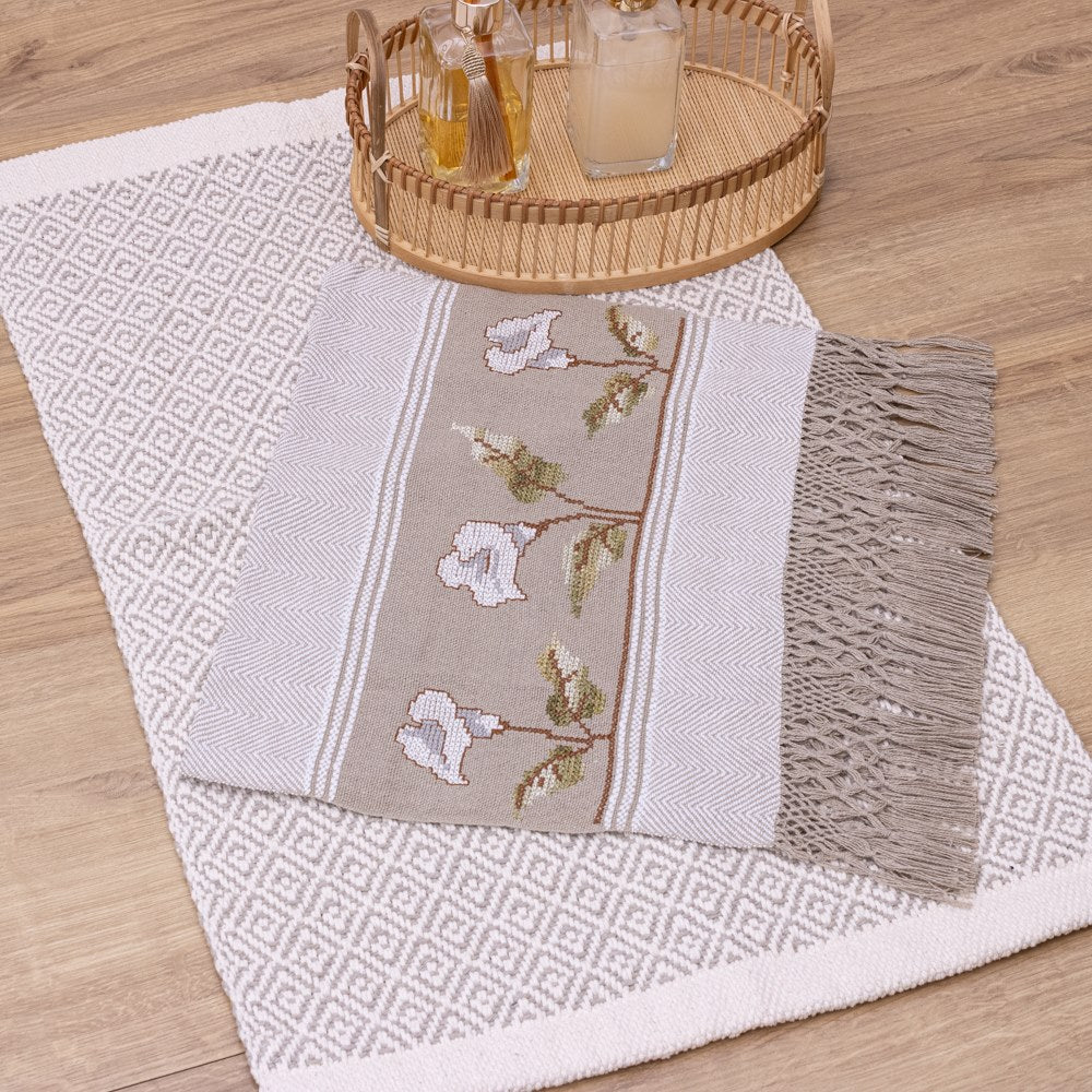 Jogo de Lavabo Bordado à Mão com 2 Peças - Cinza (Copo de Leite)