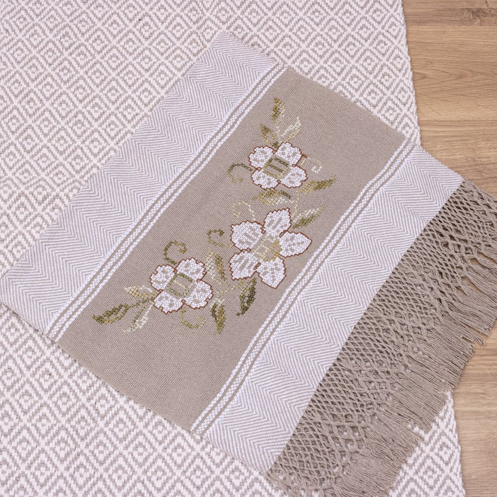 Jogo de Lavabo Bordado à Mão com 2 Peças - Cinza (Flores)